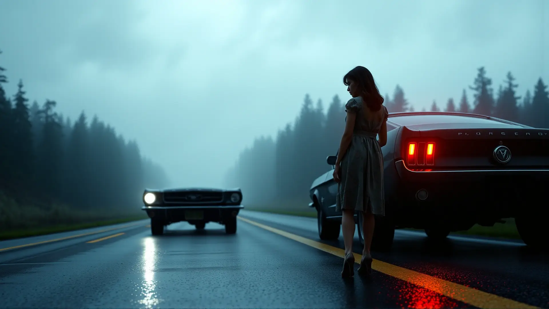 Aparición fantasmal junto a coche averiado