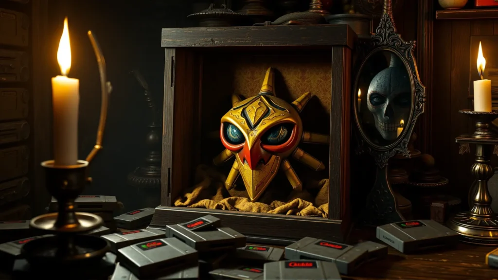 Una máscara inquietante aguarda en la penumbra