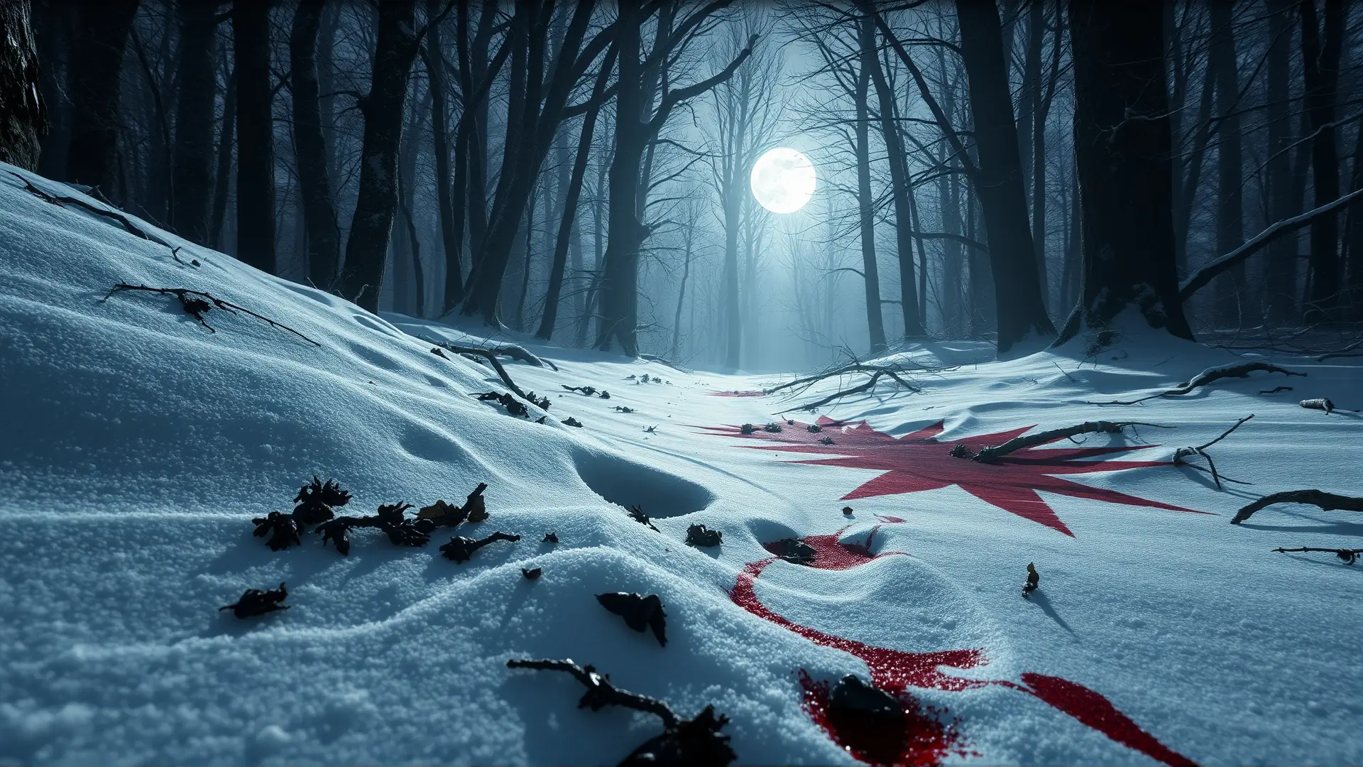 Bosque francés nevado, escena de ataque brutal