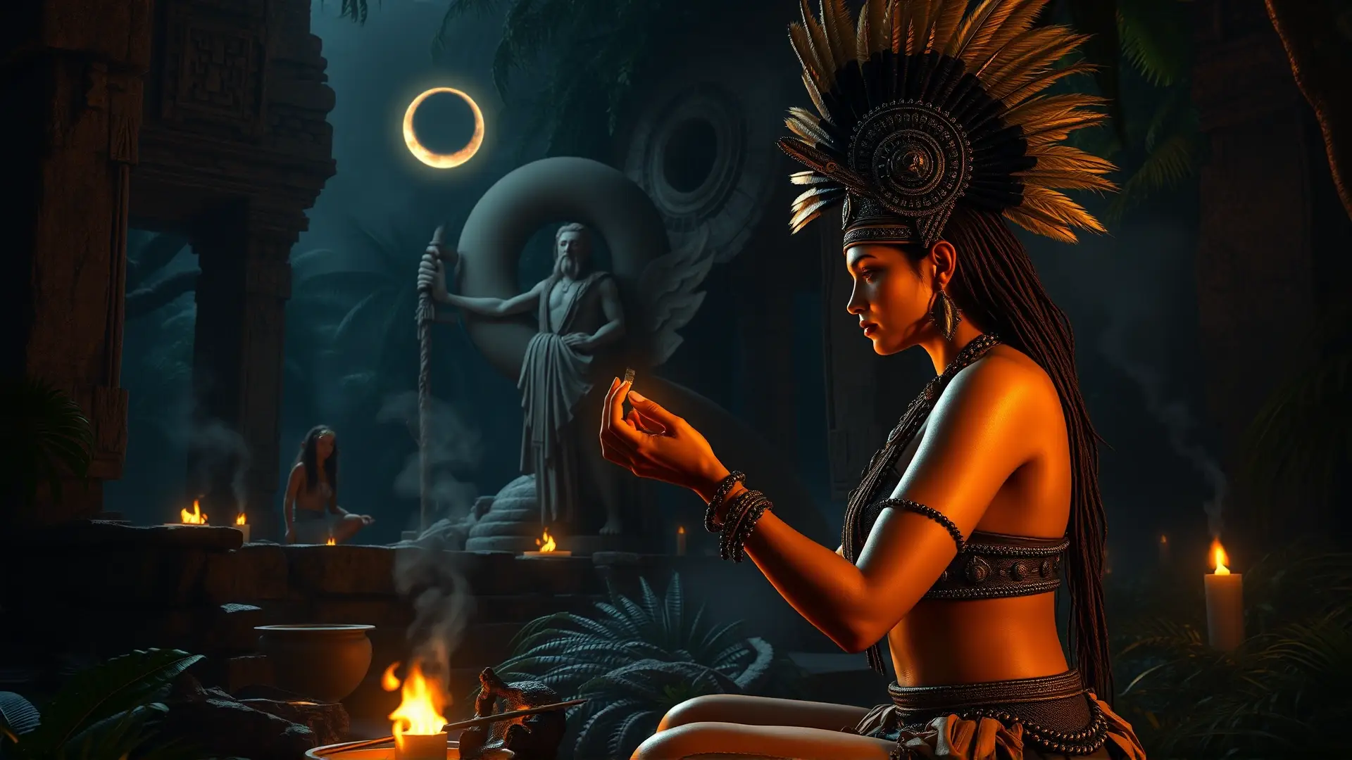 Ritual azteca lunar, místico y detallado