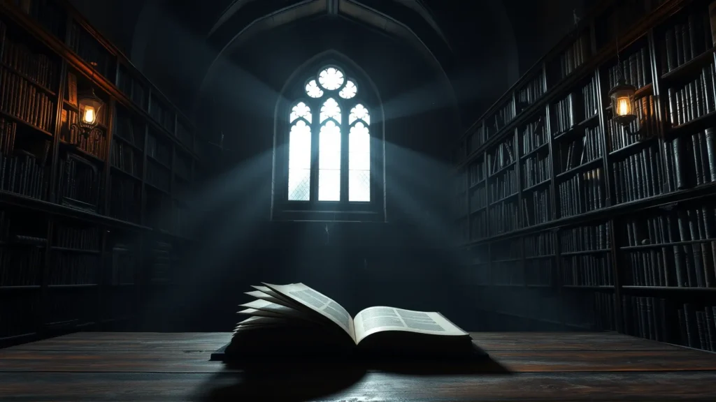 Una biblioteca gótica antigua irradia secretos oscuros