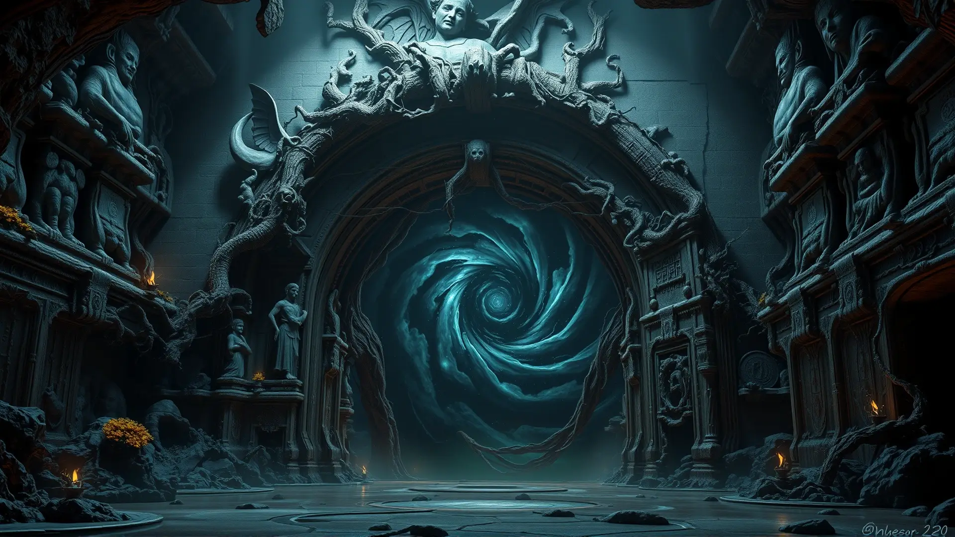 Un arco antiguo irradia energía oscura y terror