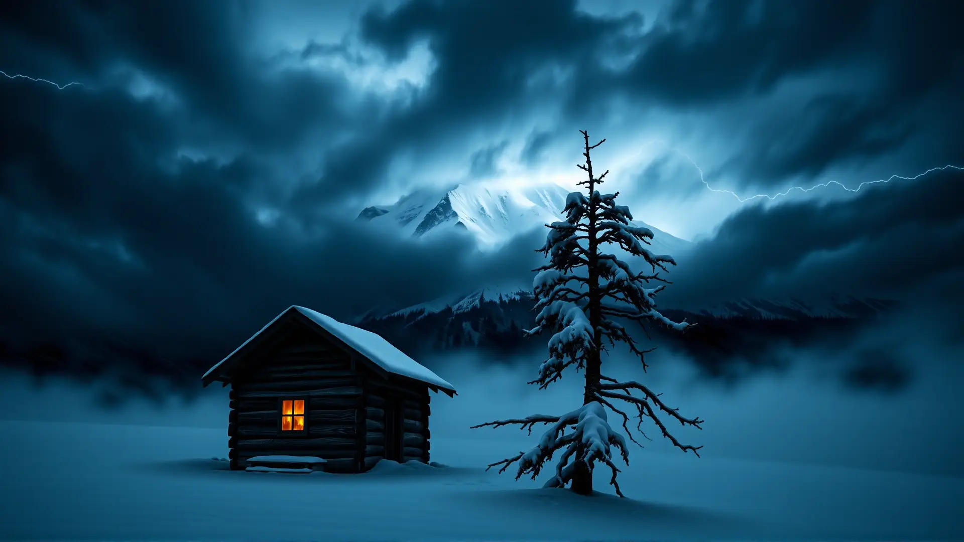 Majestuosa montaña nevada bajo tormenta amenazante