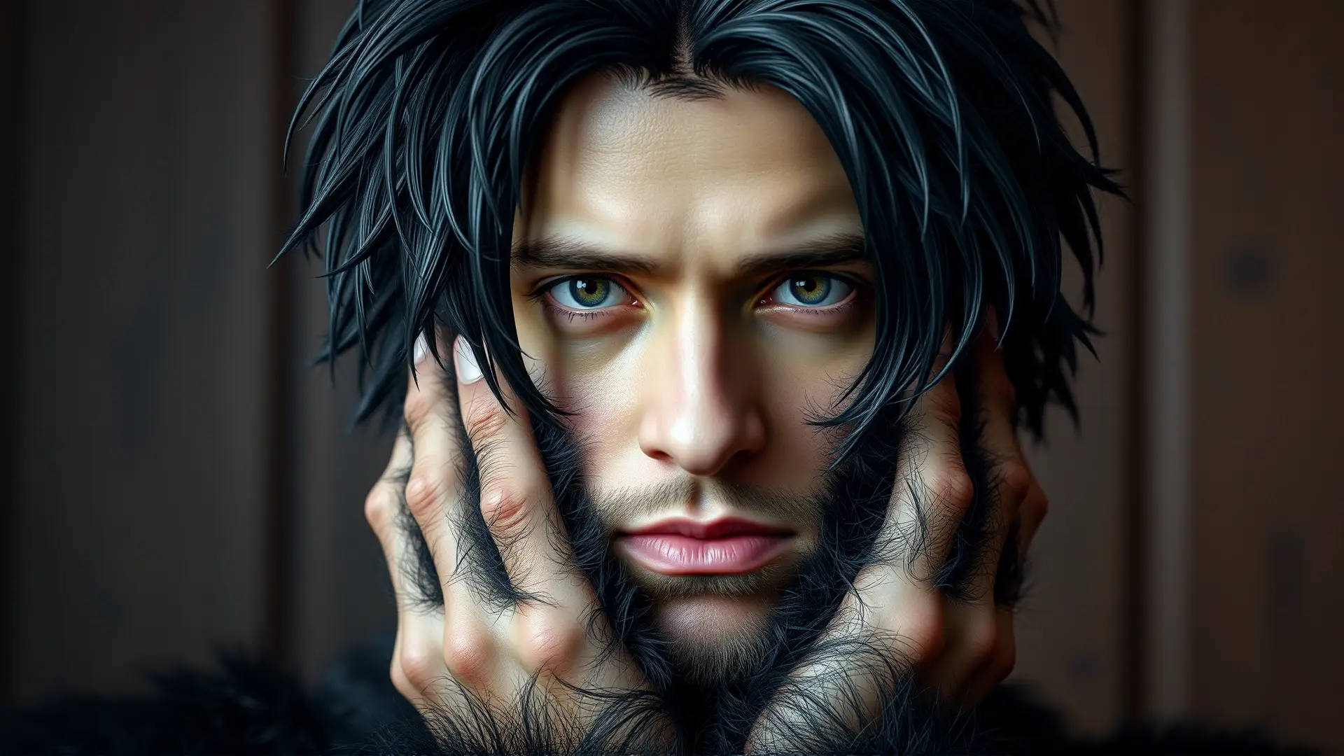 Joven con hipertricosis, retrato fotorrealista y digno