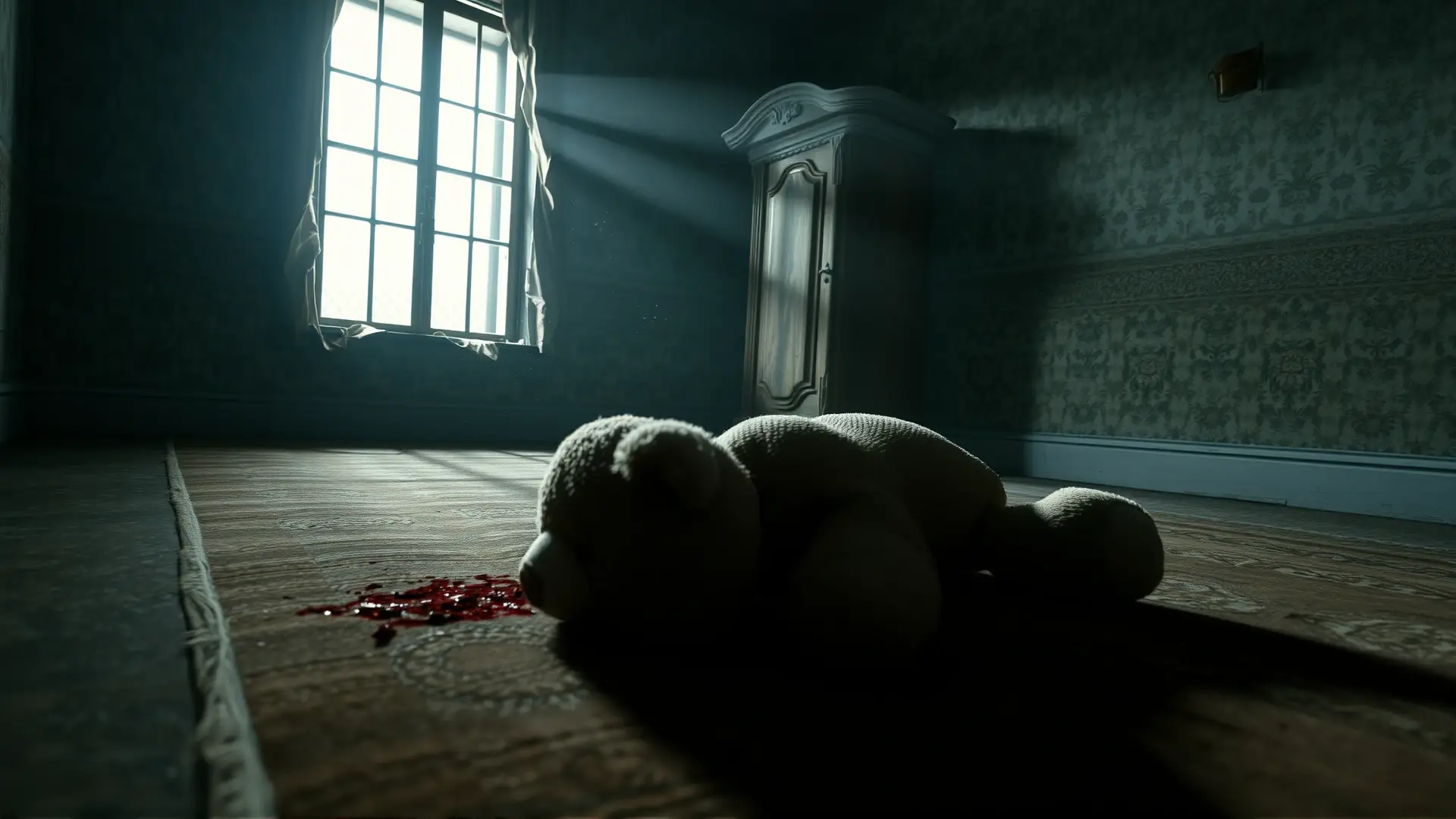 Habitación infantil abandonada, oscura y perturbadora