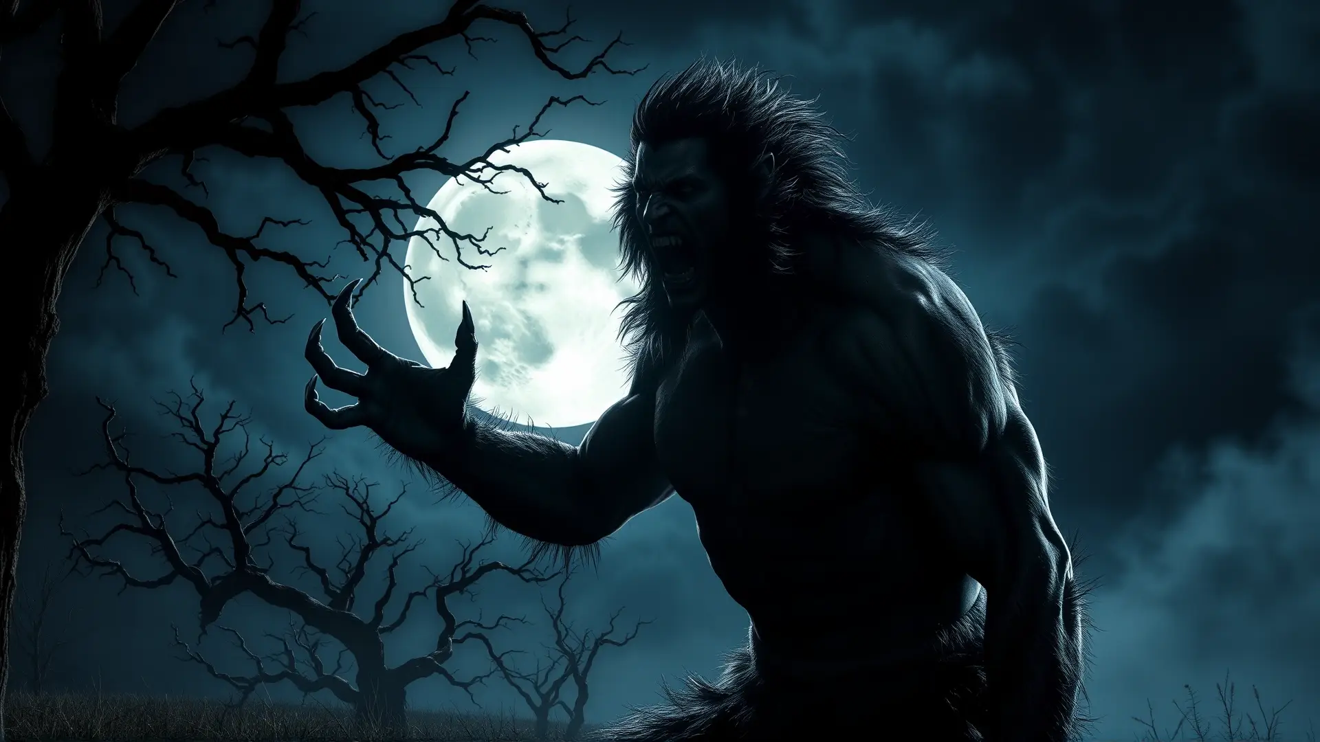 Hombre se transforma bajo una luna tormentosa