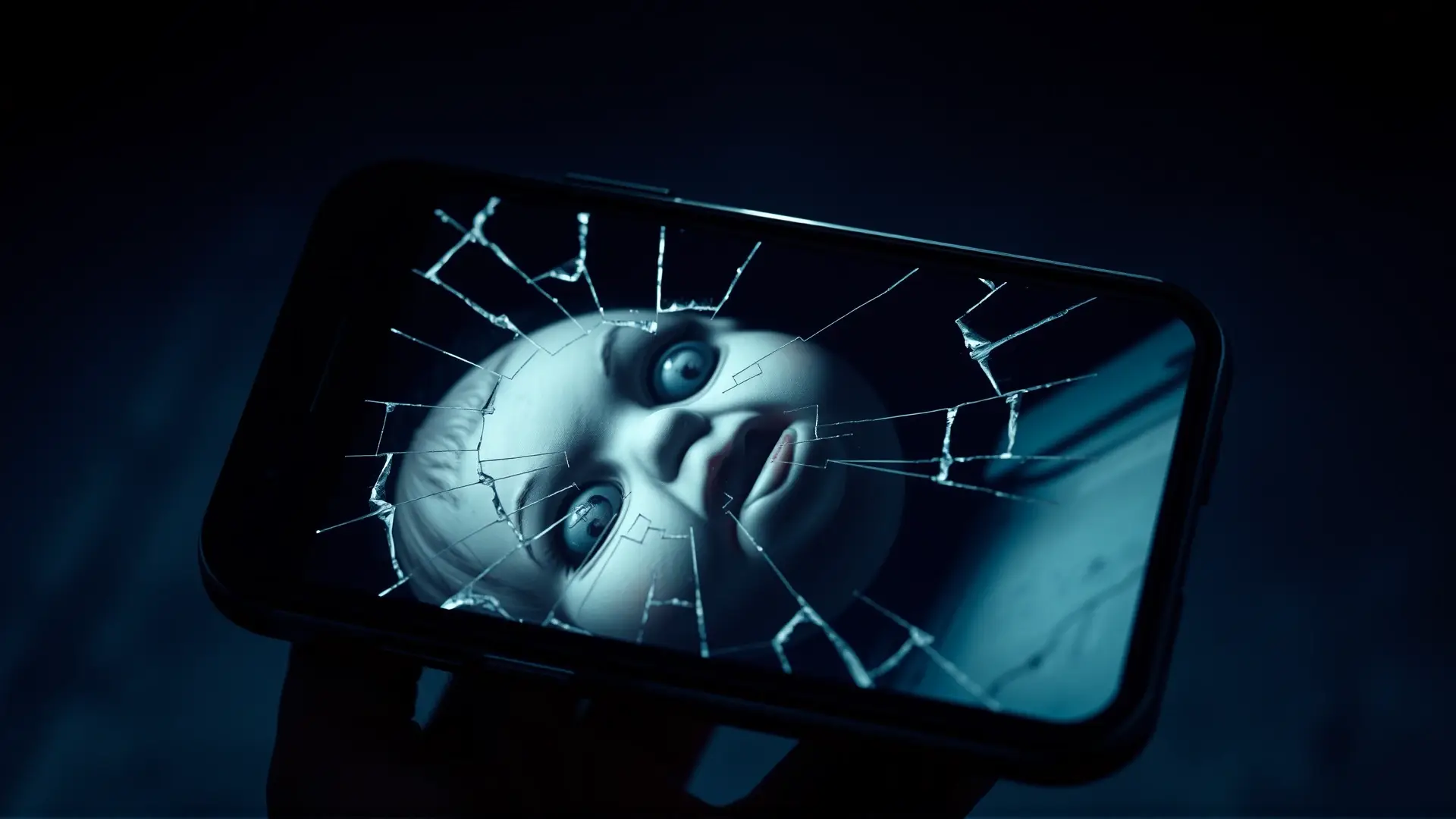 Pantalla rota muestra rostro inquietante y digital