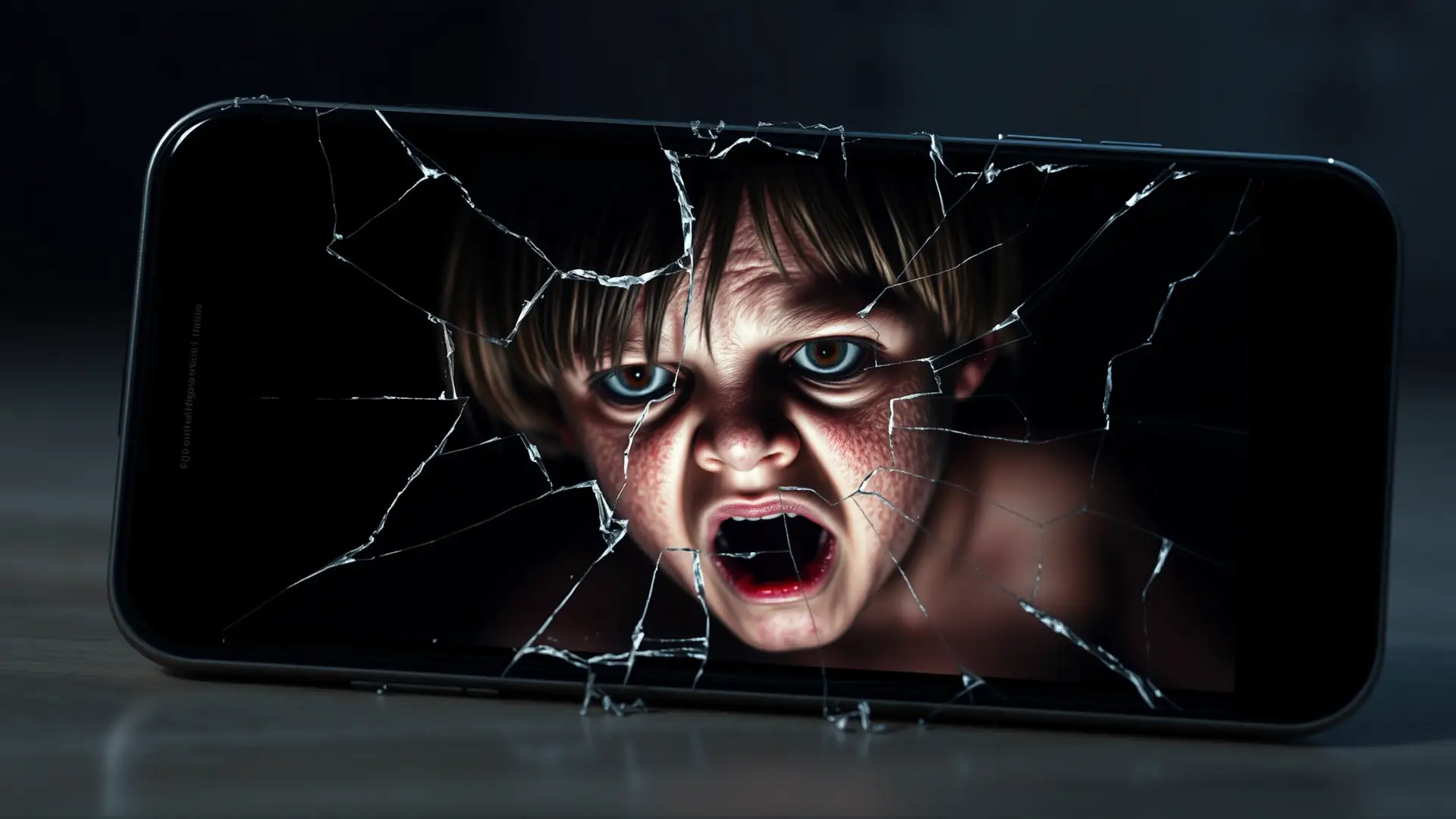Pantalla rota muestra horror digital infantil