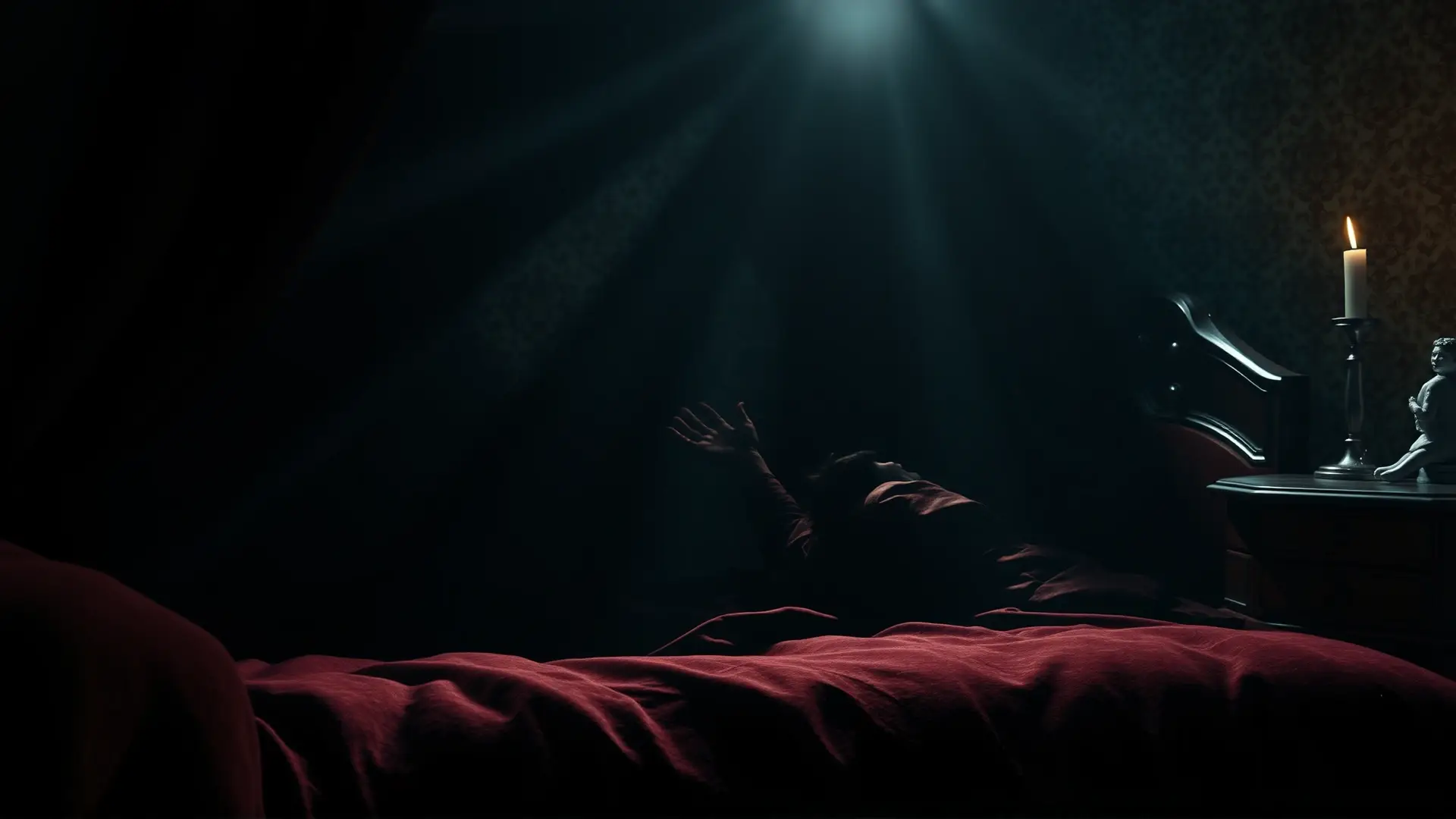 Una figura vulnerable atrapada en sombras oscuras