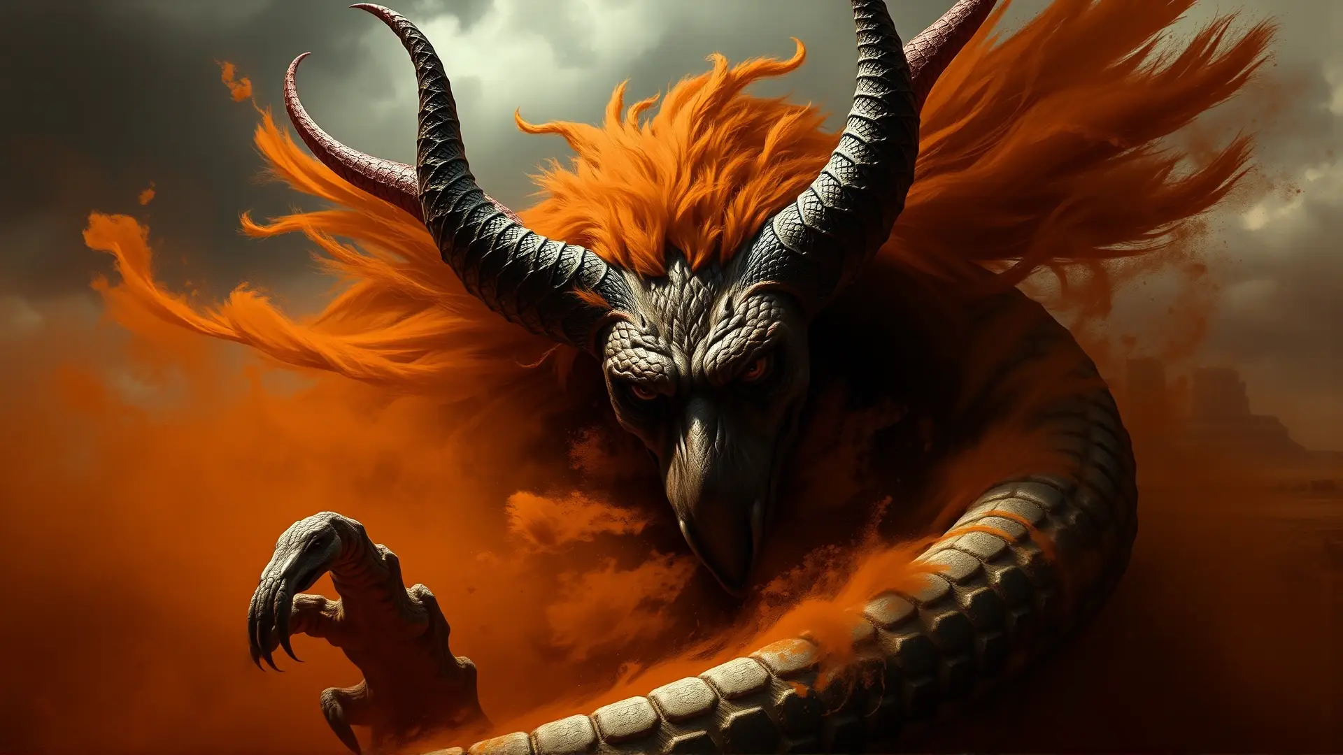 Pazuzu emerge amenazante de una tormenta desolada