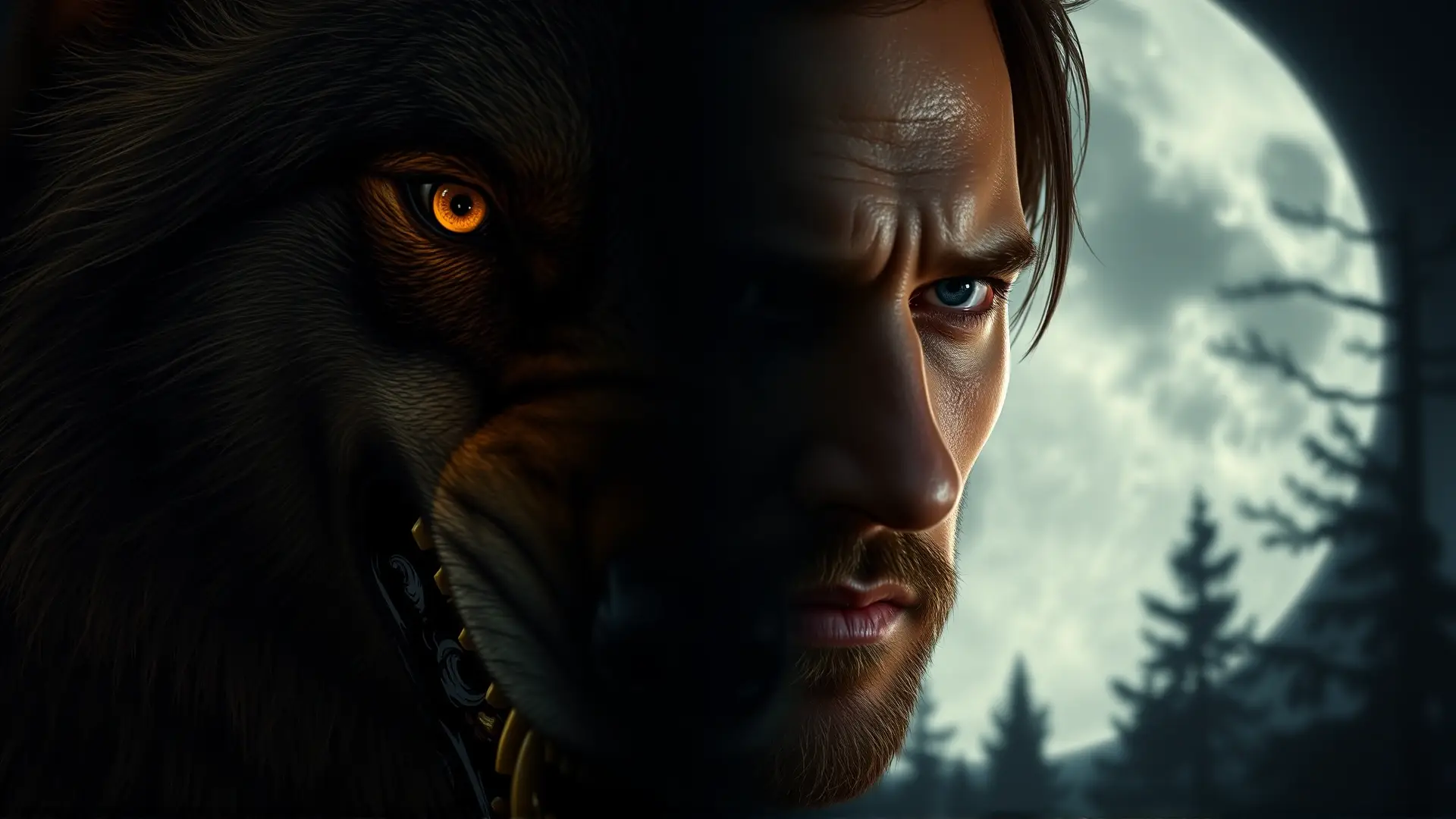 Hombre lobo angustiado, belleza y ferocidad dual