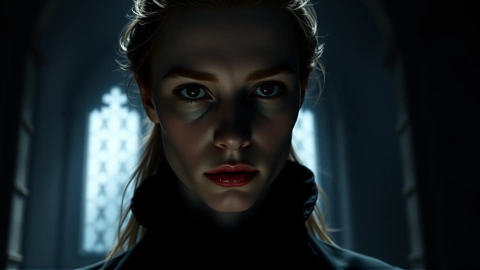 Retrato fotorrealista, melancólico y dramáticamente iluminado