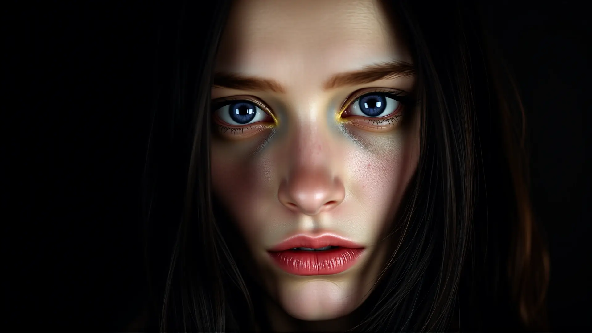 Joven de belleza melancólica, mirada intensa