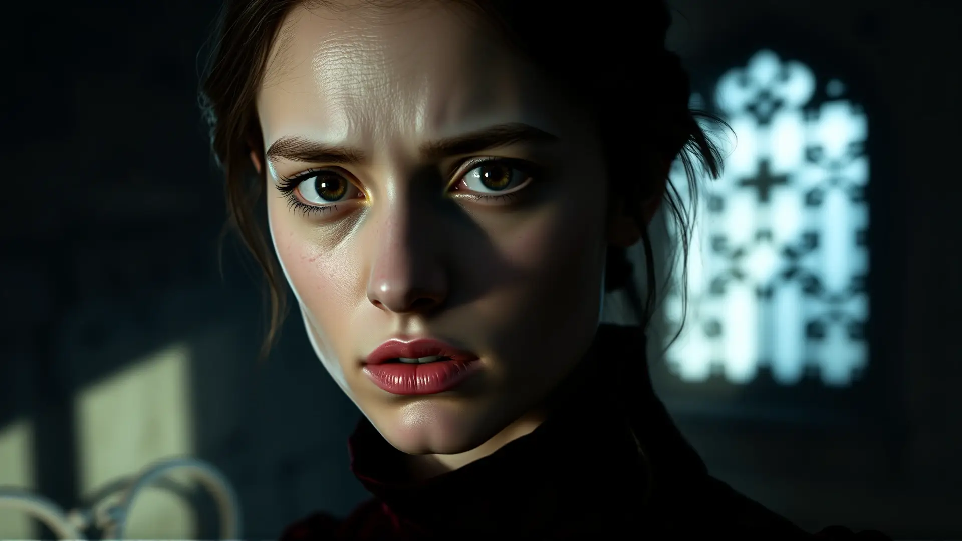 Joven mujer frágil y fuerte en penumbra