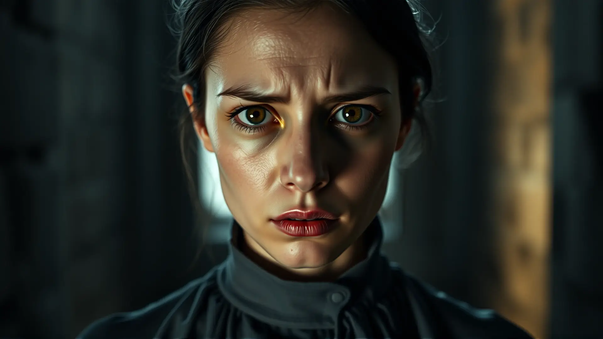 Retrato inquietante de joven en penumbra