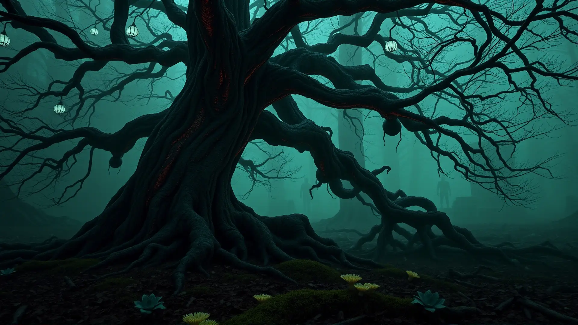 Un árbol antiguo y extraño irradia horror gótico