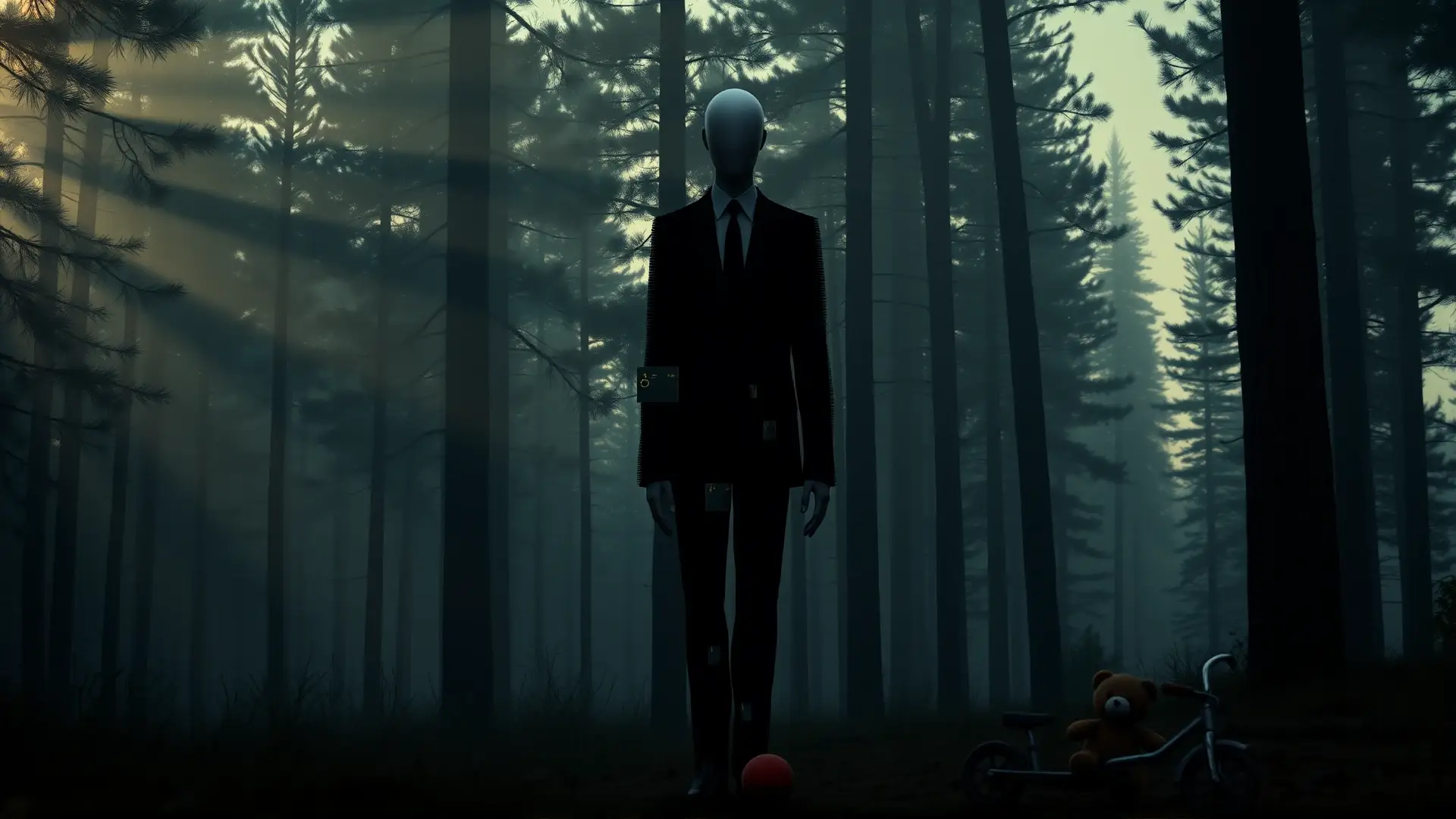 Slender Man acecha en un bosque brumoso