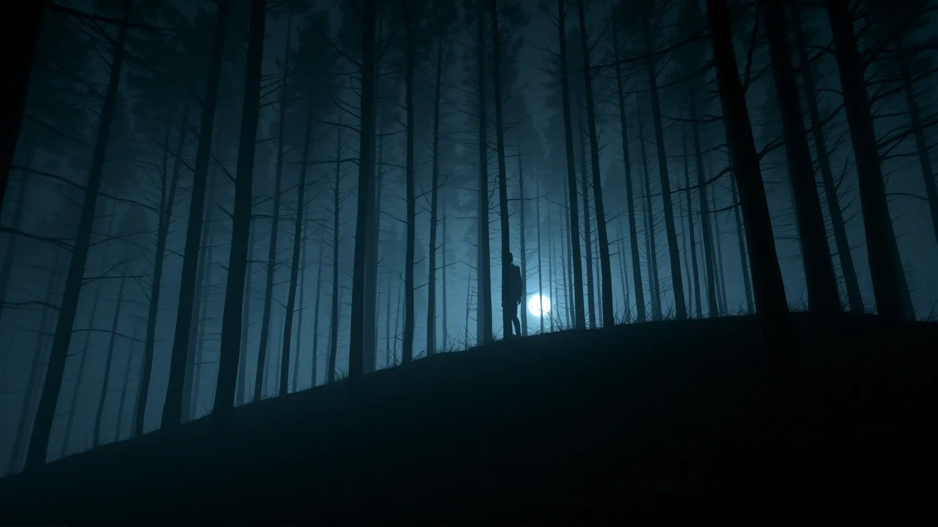 Bosque oscuro, figura alta inspira temor