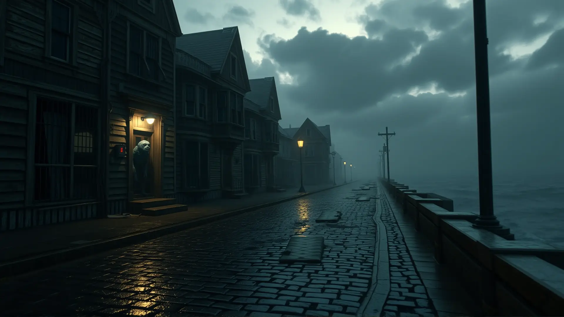 Pueblo costero decadente, horror lovecraftiano implícito