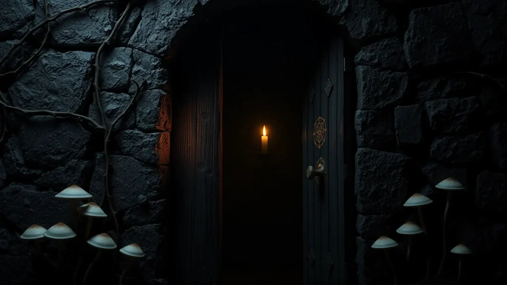 Una puerta antigua revela oscuridad inquietante