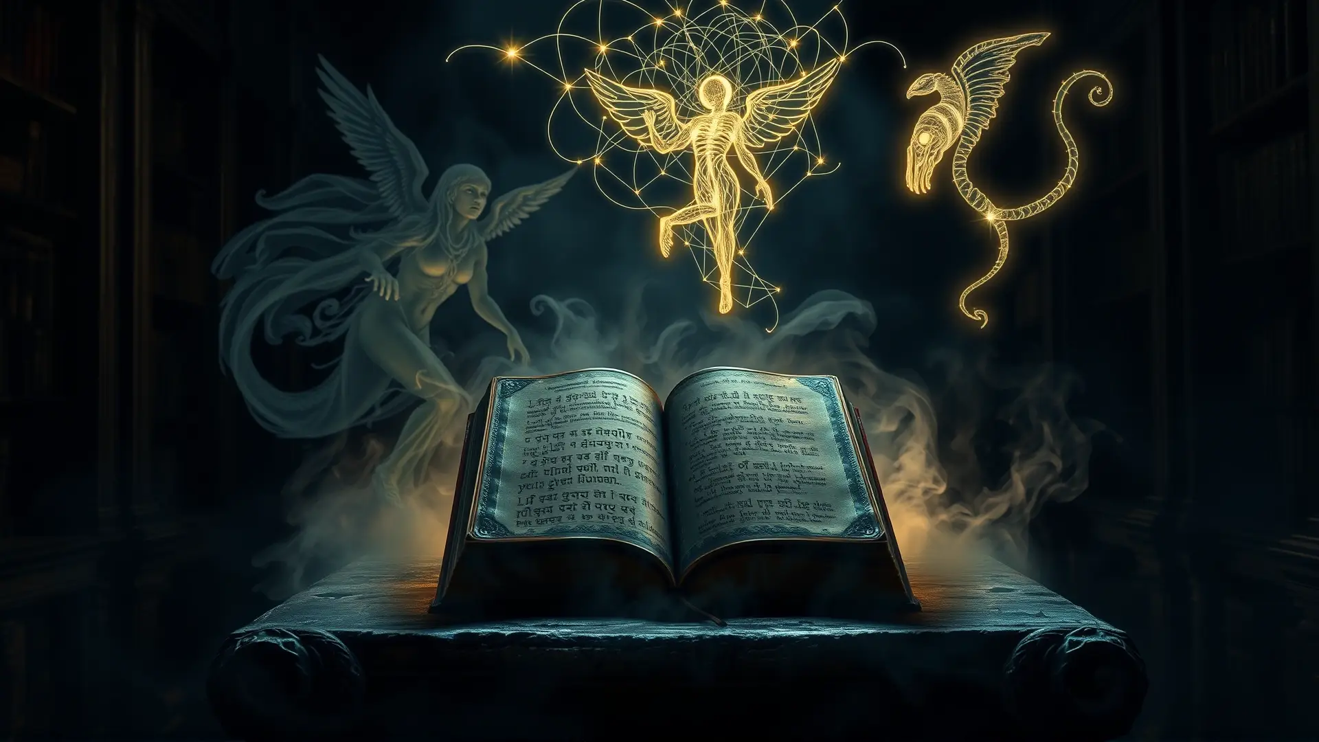 Libro antiguo evoca figuras espectrales y magia