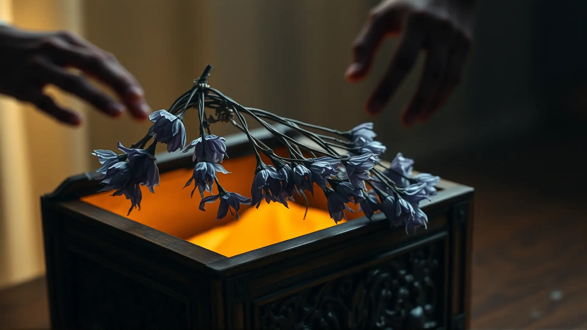 Caja antigua irradia luz melancólica y anhelada